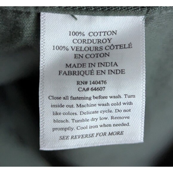 Faherty Corduroy Button-Up Shirt Men's Size Medium Laurel Wreath Green Top - Picture 3 of 7